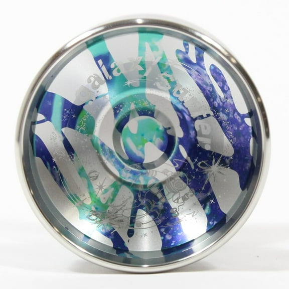 C3yoyodesign Galaxy Surfer Yo-Yo - Wide Rimmed Bi-Metal YoYo (Silver Blue Green Splash Silver Rim)