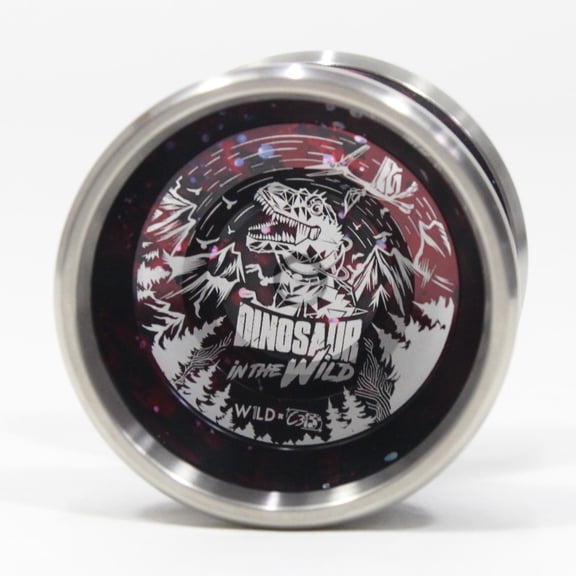 C3yoyodesign x W1LD Dinosaur in the Wild Yo-Yo - Bi-Metal - 6061 AL with Titanium Rim YoYo (Red Black Splash Silver Rim)