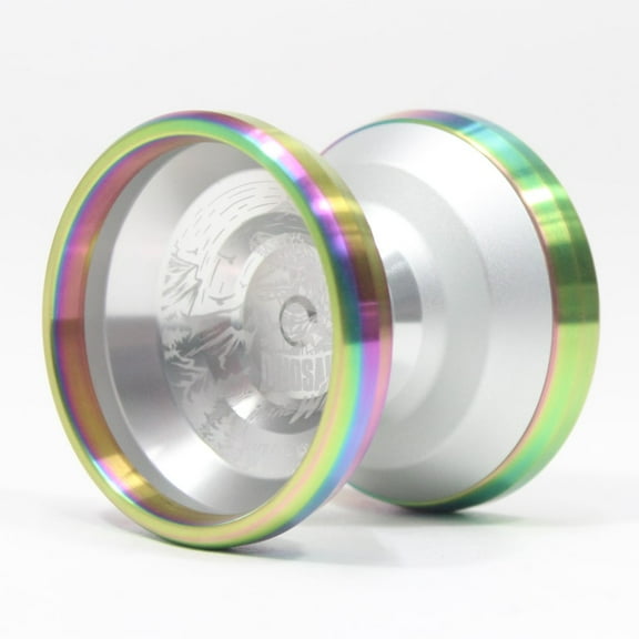 C3yoyodesign x W1LD Dinosaur in the Wild Yo-Yo - Bi-Metal - 6061 AL with Titanium Rim YoYo (Silver with Rainbow Rim)