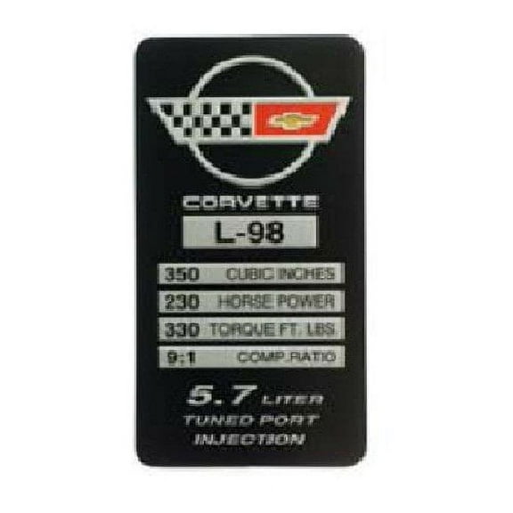 C4 Corvette 1985 L98 Engine ID Spec Metal Data Plate Emblem