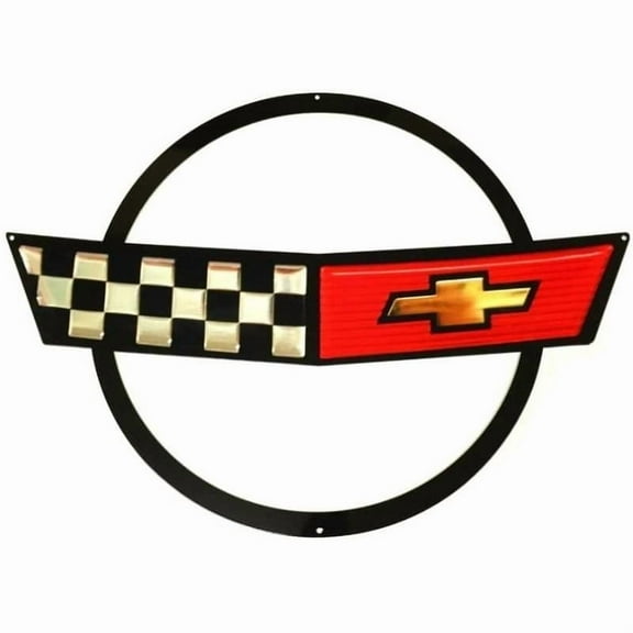 C4 Corvette Crossed Flag Wall Emblem Large Metal Art 84-90 Full 27" x 19" In Size