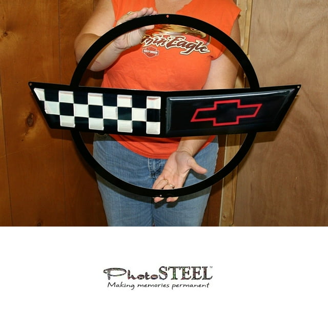 C6 Corvette Crossed Flag Wall Emblem Large Metal Art 05-13 Full 32" By 12" In Size Cross Flag - Foto 3