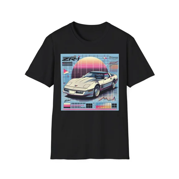 C4 Corvette ZR-1 Retro 80s 90s Vaporwave Grid Neon Sunset Graphic T-Shirt