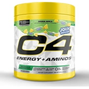 C4 Energy + Aminos Pre Workout Powder, 5g BCAAs & EAAs, Zero Sugar, Jolly Rancher Green Apple, 30 Servings