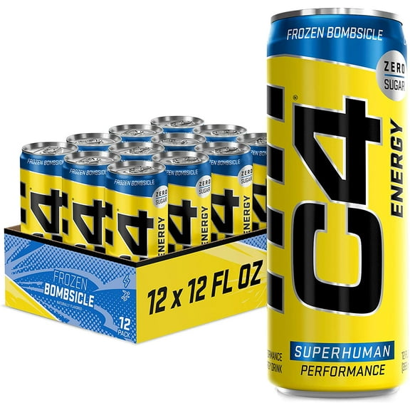 C4 Energy Drink 12oz (Pack of 12) - Frozen Bombsicle - Sugar Free Pre Workout Performance Drink with No Artificial Colors or Dyes