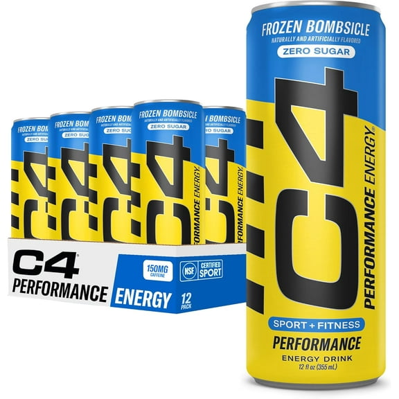 C4 Energy Drink 12oz (Pack of 12) - Frozen Bombsicle - Sugar Free Pre Workout Performance Drink with No Artificial Colors or Dyes