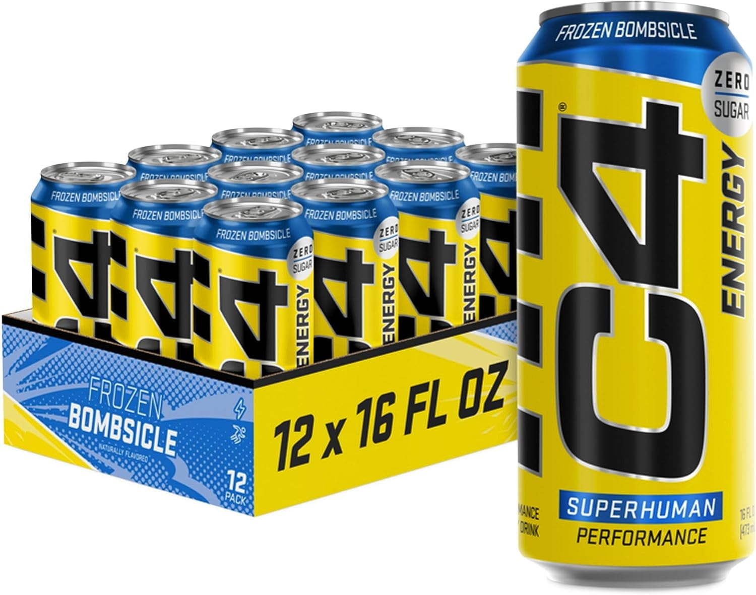 C4 Energy Drink 16oz (Pack of 12) - Frozen Bombsicle - Sugar Free