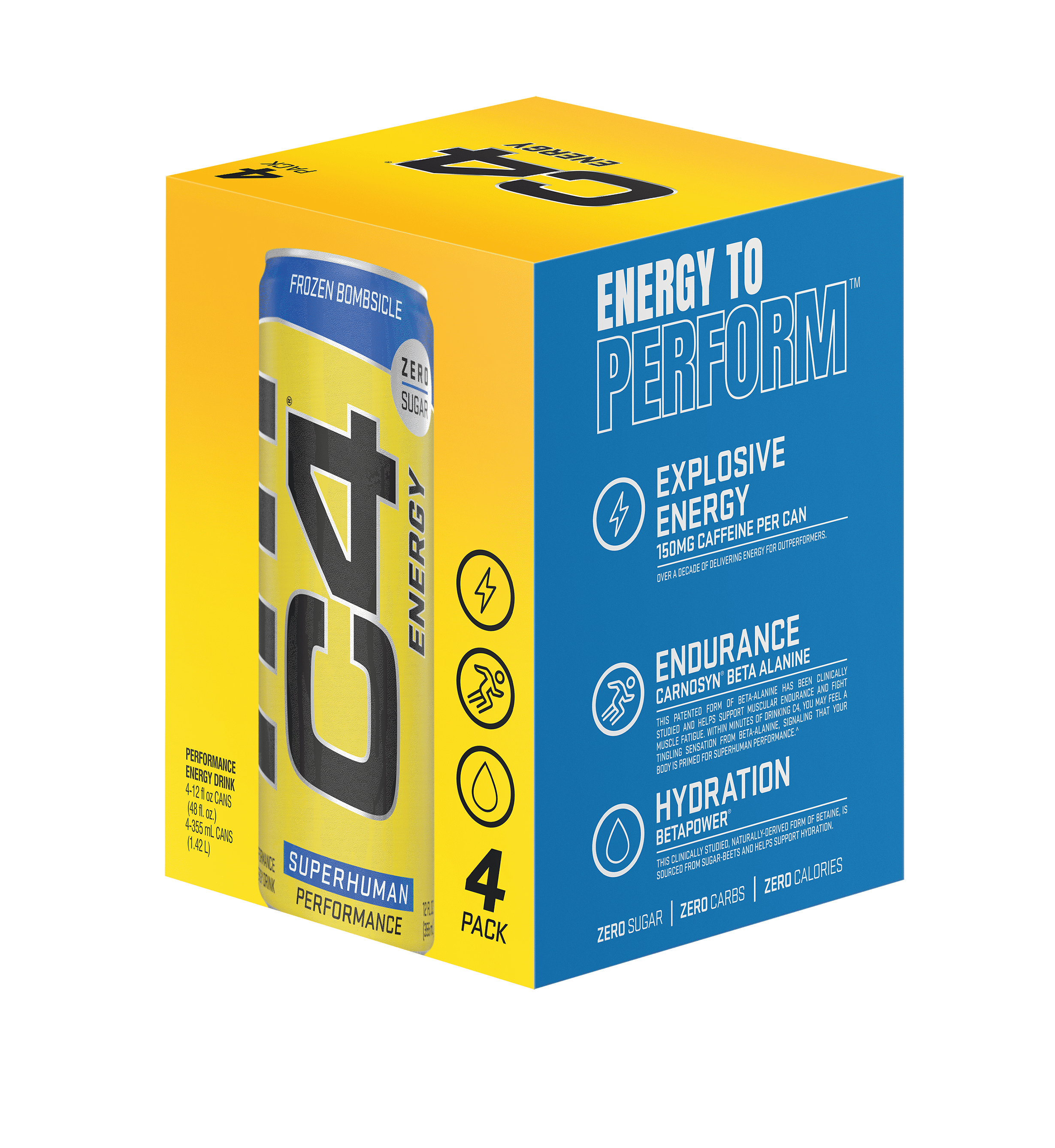 C4 Energy Drink + Frozen Bombsicle + Zero Sugar + Explosive Energy + 4