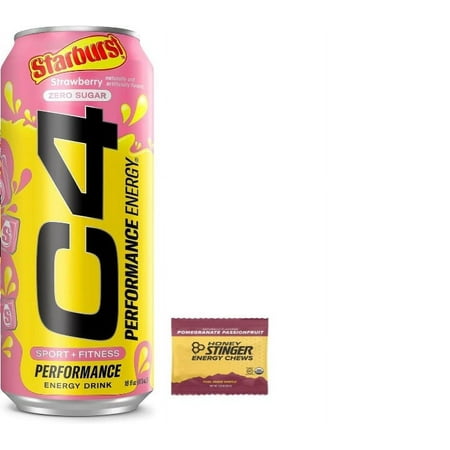 C4 Energy Drink, STARBURST Strawberry, Pack of 16 + Stinger Energy Chews (Assorted)