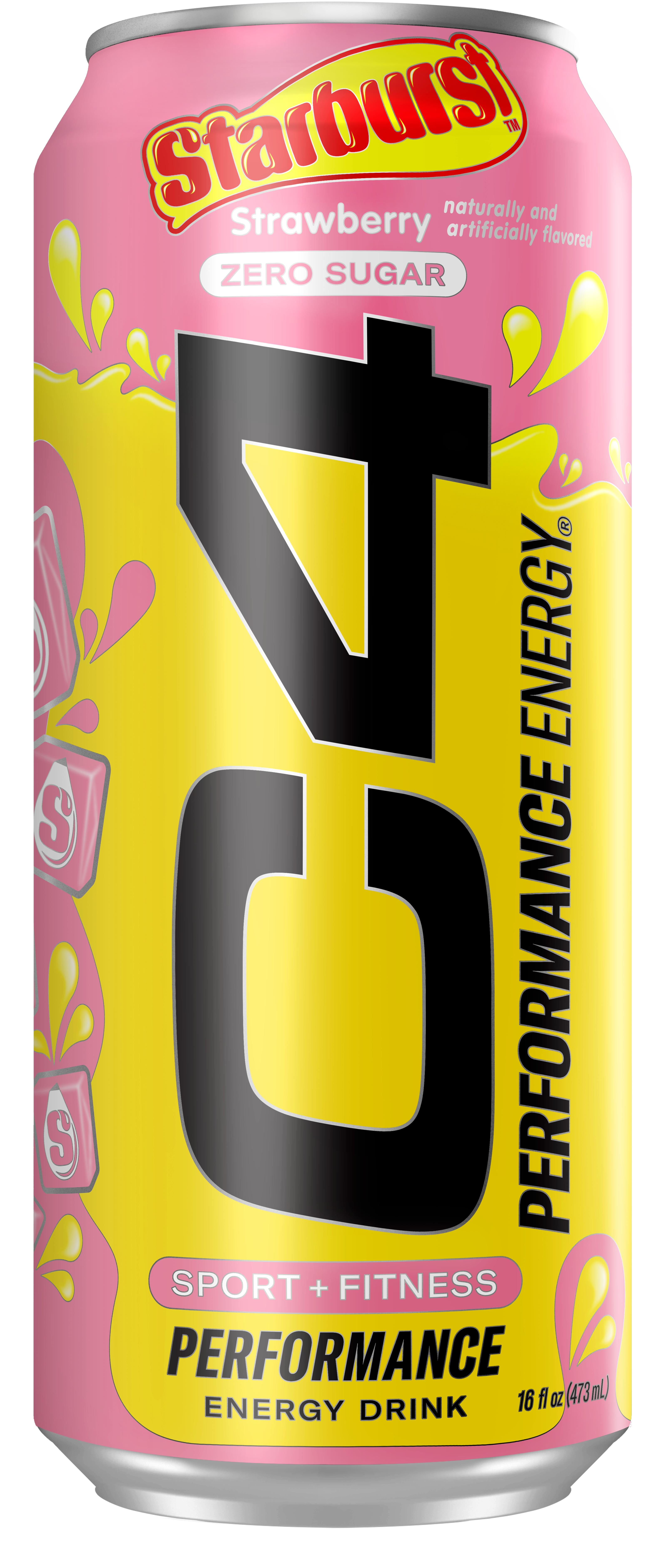 C4 Energy Drink + Strawberry Starburst + Zero Sugar + Explosive Energy Juicy Flavor + 16oz