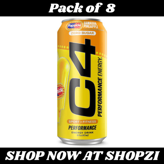 C4 Energy Hawaiian Pineapple Popsicle 16oz  8 Pack Performance Drink