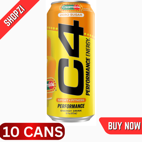 C4 Energy Performance Carbonated Drink, Orange Creamsicle, 10 Pack (16 fl oz Cans), SugarFree PreWorkout Energy Beverage