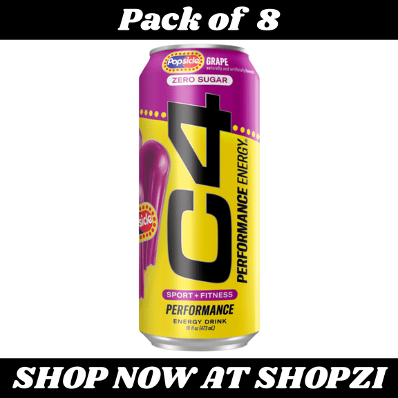 C4 Energy Performance Drink Grape Popsicle 16oz  8 Pack Carbonated Energy