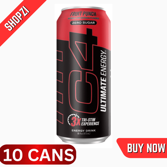 C4 Energy Ultimate Carbonated Drink, Fruit Punch, 10 Pack (16 fl oz Cans), SugarFree PreWorkout Performance Energy Beverage