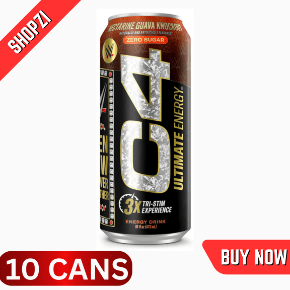 C4 Energy Ultimate Carbonated Drink, Nectarine Guava Knock Out, 10 Pack (16 fl oz Cans), SugarFree PreWorkout Performance Energy Beverage