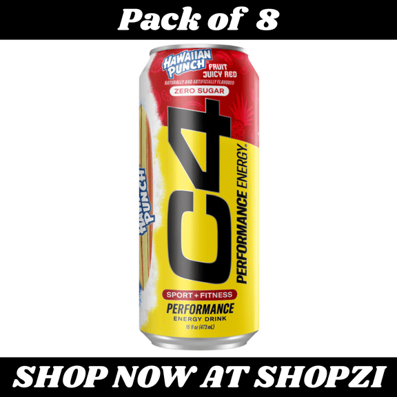 C4 Energy x Hawaiian Punch Juicy Red 16oz 8 Pack Performance Energy Drink