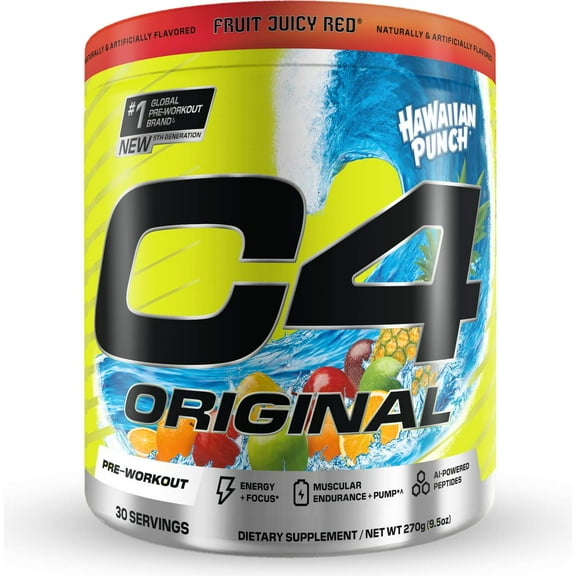 C4 Original Pre-Workout - Hawaiian Punch Fruit Juicy Red - 9.5 oz- Pack of 2