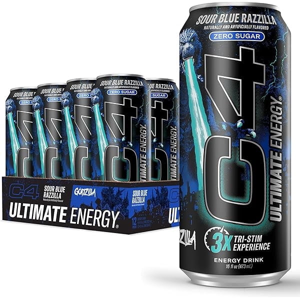 C4 Energy, Energy Drink, 16 oz, Sour Blue Razilla, 12 Pack