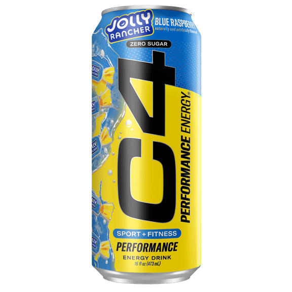 C4 Performance Energy Drink, Jolly Rancher Blue Raspberry, 16oz, Single Can