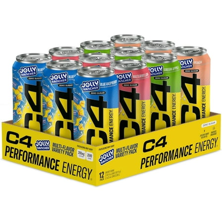 C4 Performance Energy Drink, Jolly Rancher Variety Pack Flavor, 16oz cans (12pk)