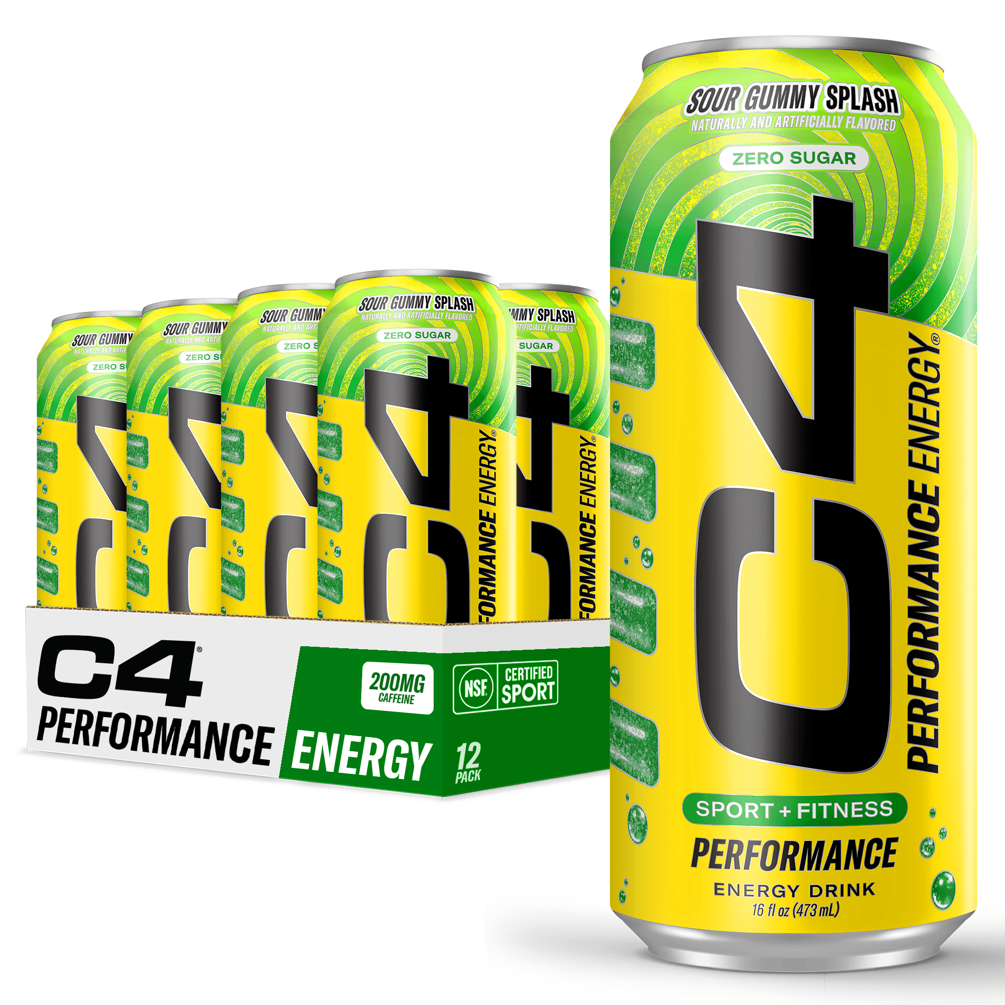 C4 Energy Performance Energy Drink, Sour Gummy Splash, 16oz Cans