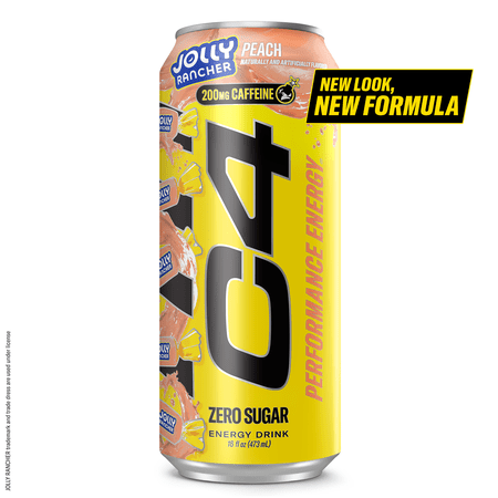 C4 Performance Energy Drink, Jolly Rancher Peach, 16 fl oz Single Can