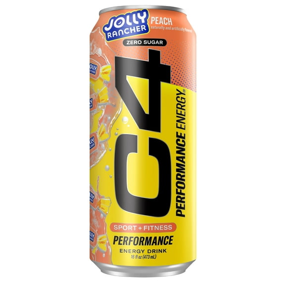 C4 Performance Energy, Jolly Rancher Peach, Zero Sugar, 16 fl oz