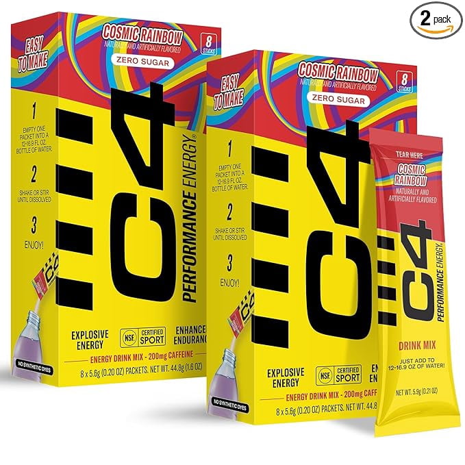 C4 Performance Energy Powder Drink Mix, Cosmic Rainbow, (2 Boxes, 16 Sticks)