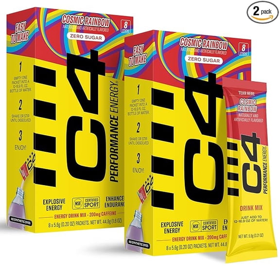 C4 Performance Energy Powder Drink Mix, Cosmic Rainbow, (2 Boxes, 16 Sticks)