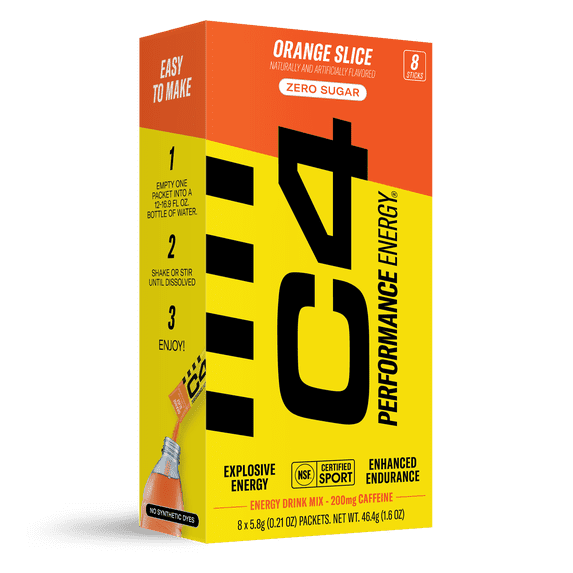 C4 Performance Energy Powder Mix Orange Slice, 8 Pack