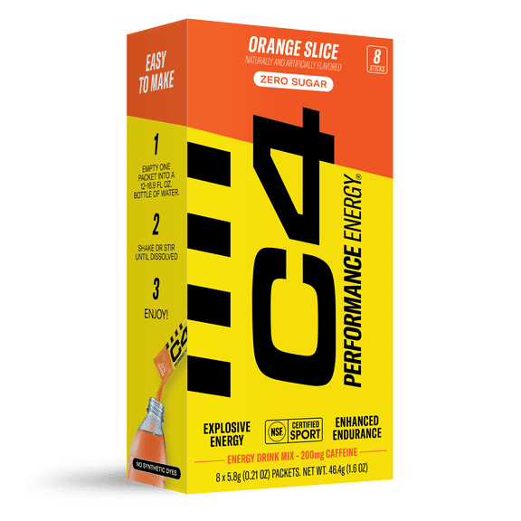 C4 Performance Energy Powder Mix Orange Slice, 8 Pack