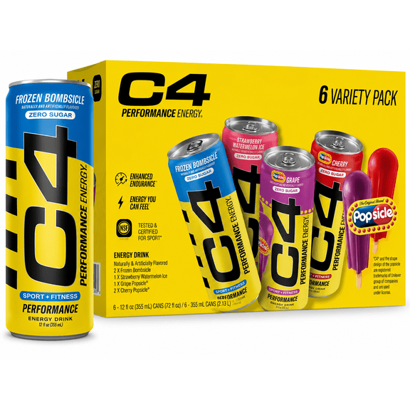 C4 Performance Energy Zero Sugar Variety Pack, 6 Cans, 12 fl oz