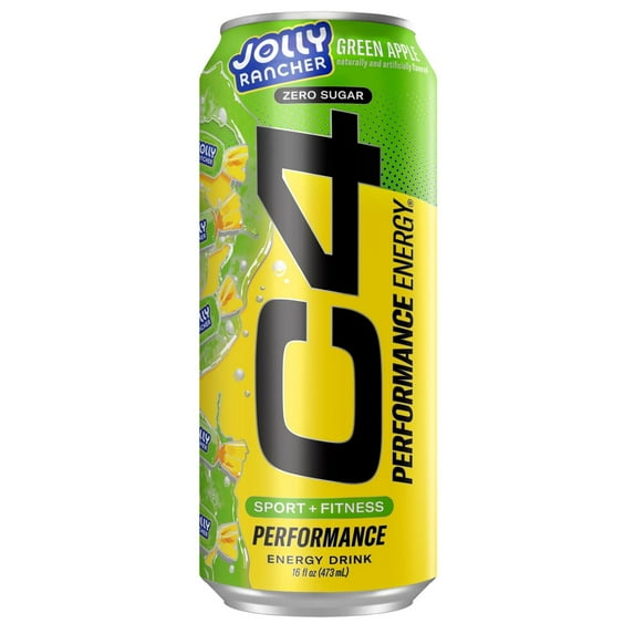 C4 Performance Zero Sugar Energy Drink - Jolly Rancher Green Apple - 16 oz- Pack of 2