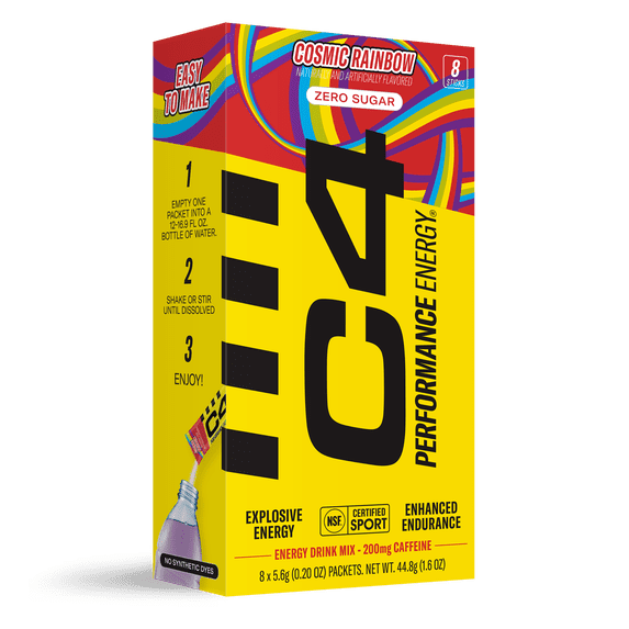 C4 Performance Energy Powder Drink Mix, Cosmic Rainbow, 8 Pack