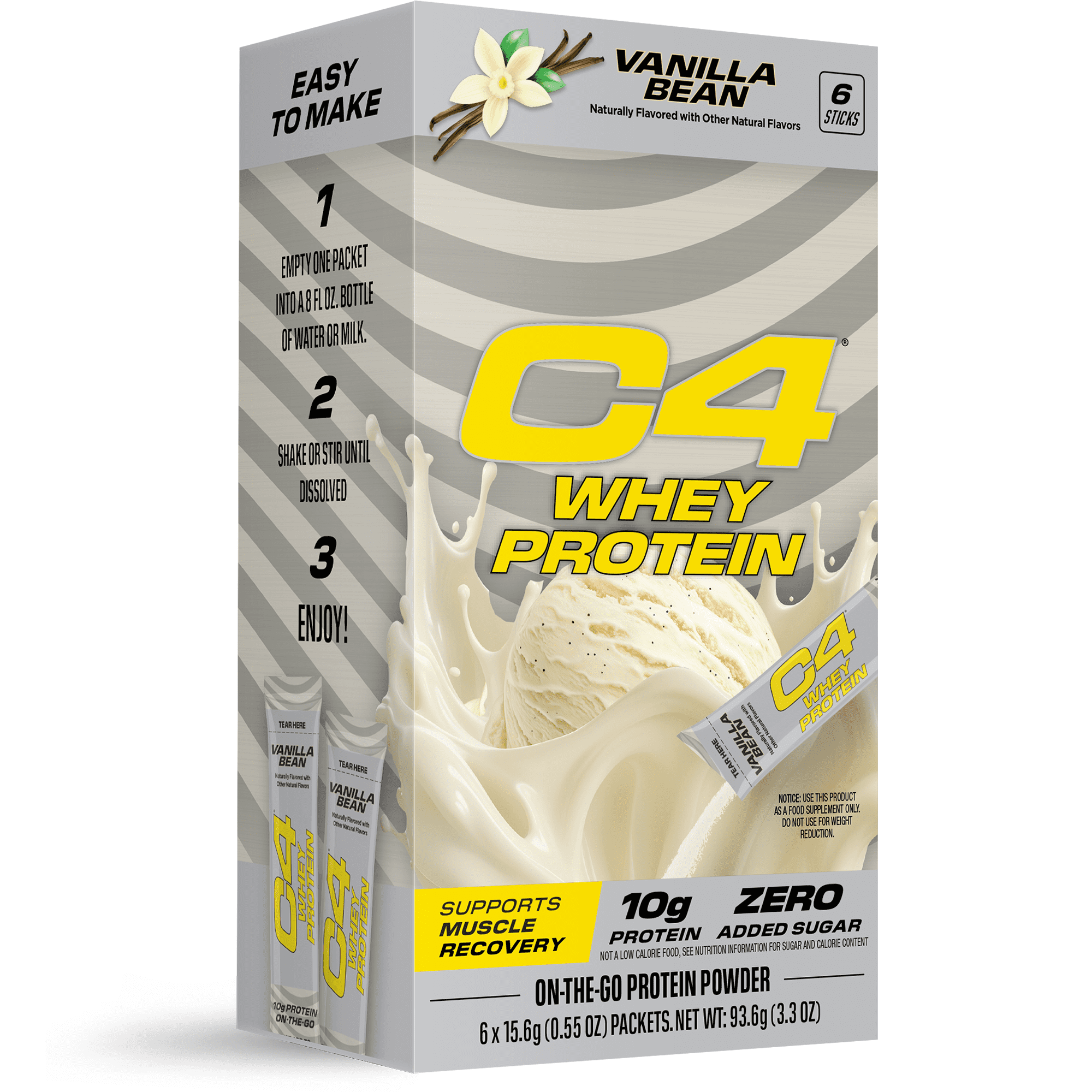 C4 Drink Mix Vanilla Bean Protein, 6 Powder Stick Packs