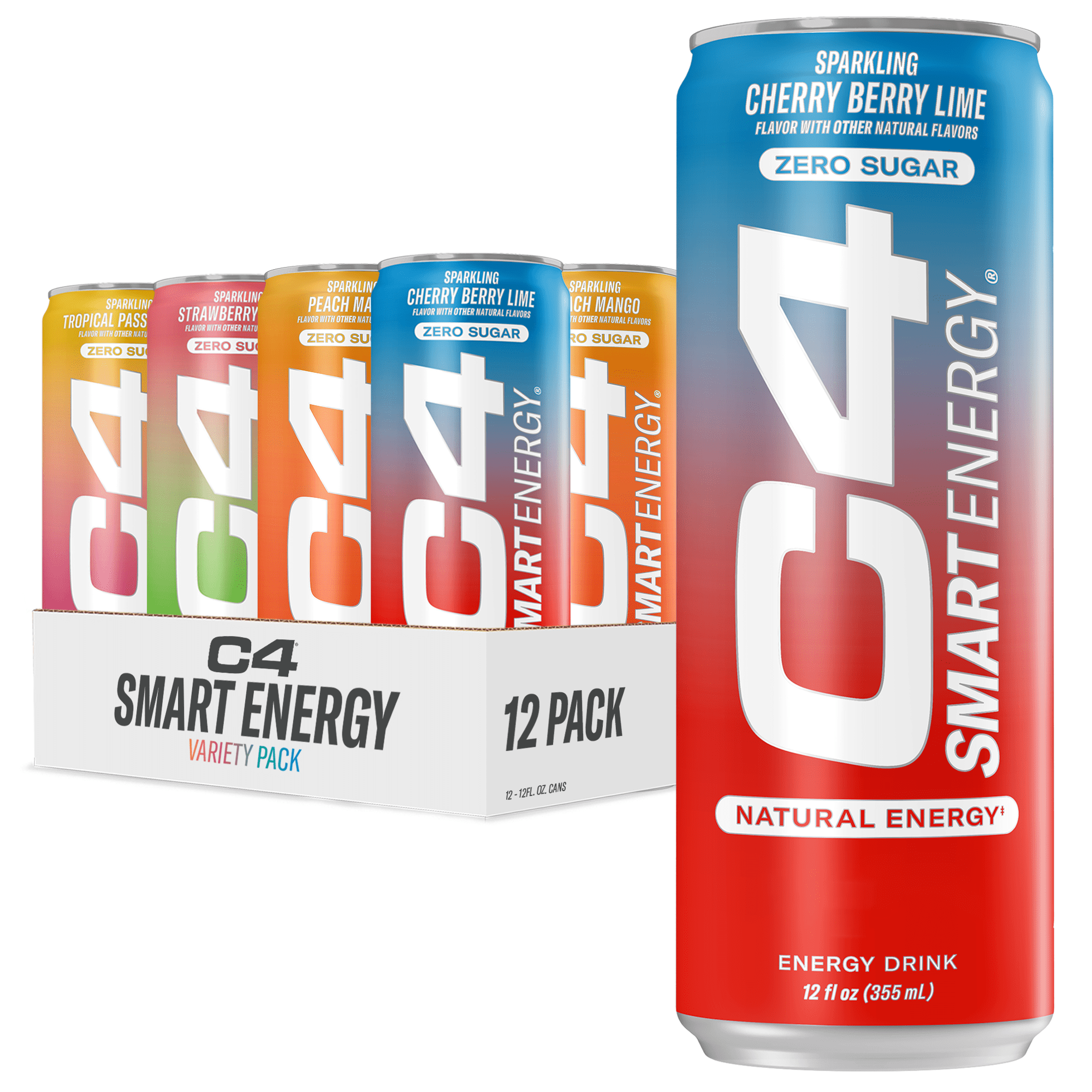 Cellucor C4 Smart Energy Drink, Berry Tropical Blend Variety Pack Flavor, Zero Sugar, Carbonated, 12 oz can (12 pack)