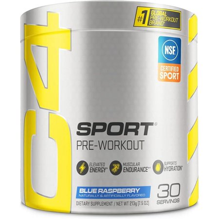 C4 Sport Pre Workout Powder Blue Raspberry - Pre Workout Energy with 3g Creatine Monohydrate + 135mg Caffeine and Beta-Alanine Performance Blend - NSF Certified for Sport | 30 Servings