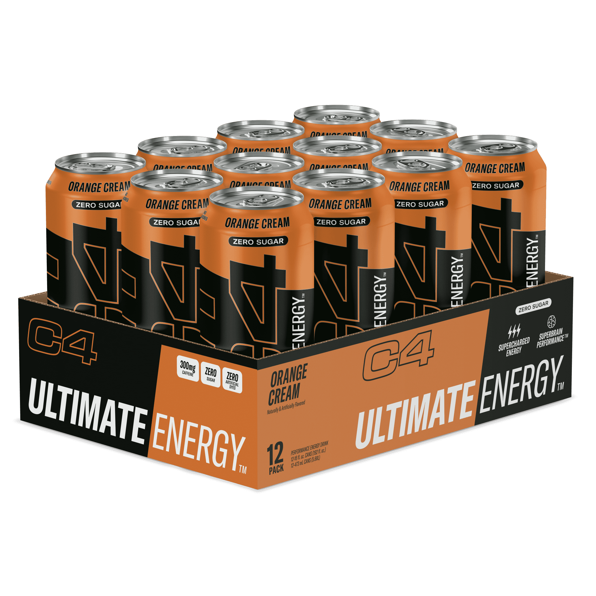 C4U Ultimate Energy Orange Cream, 12 pack of 16oz Cans