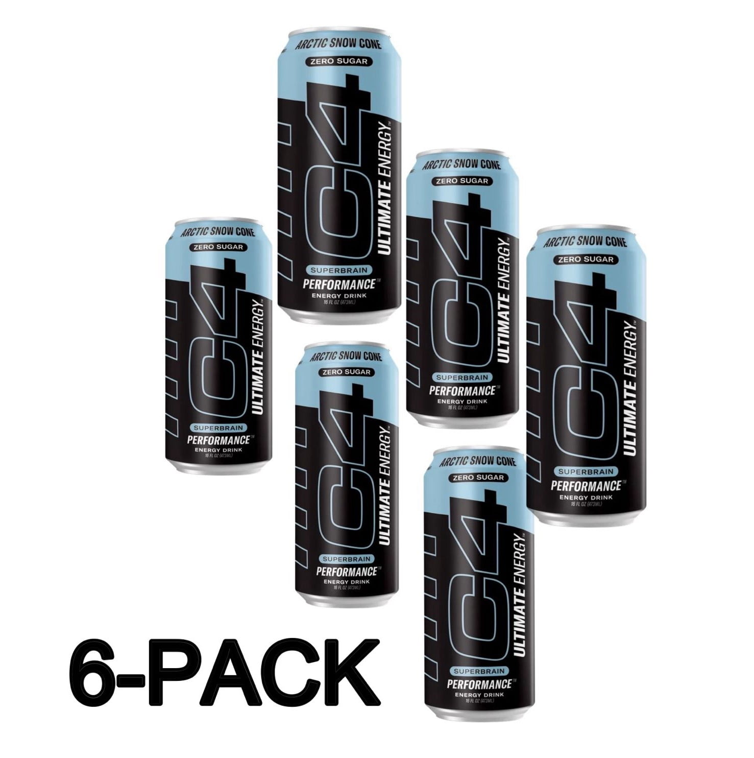 C4 Ultimate Sugar Free Energy Drink 16oz (Pack of 6) Arctic Snow Cone Pre Workout