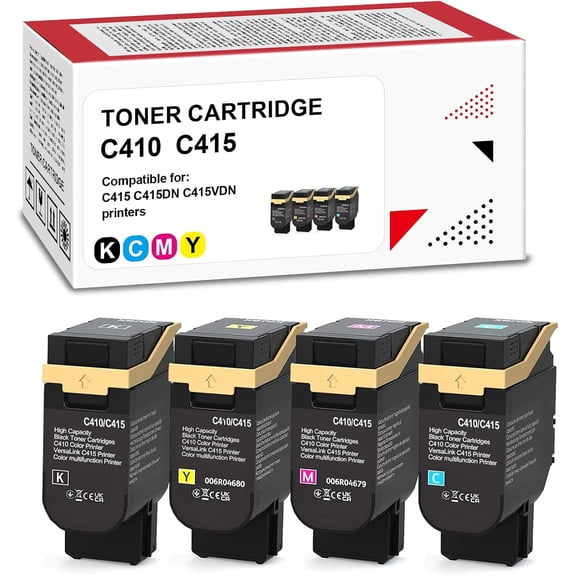 C410 C415 Toner Cartridges High Capacity Black Cyan Magenta Yellow 4-Pack Compatible for Xerox 006R04677 006R04678 006R04679 006R04680 Toner Work for Xerox C410 C410DN VersaLink C415 C415DN Printer