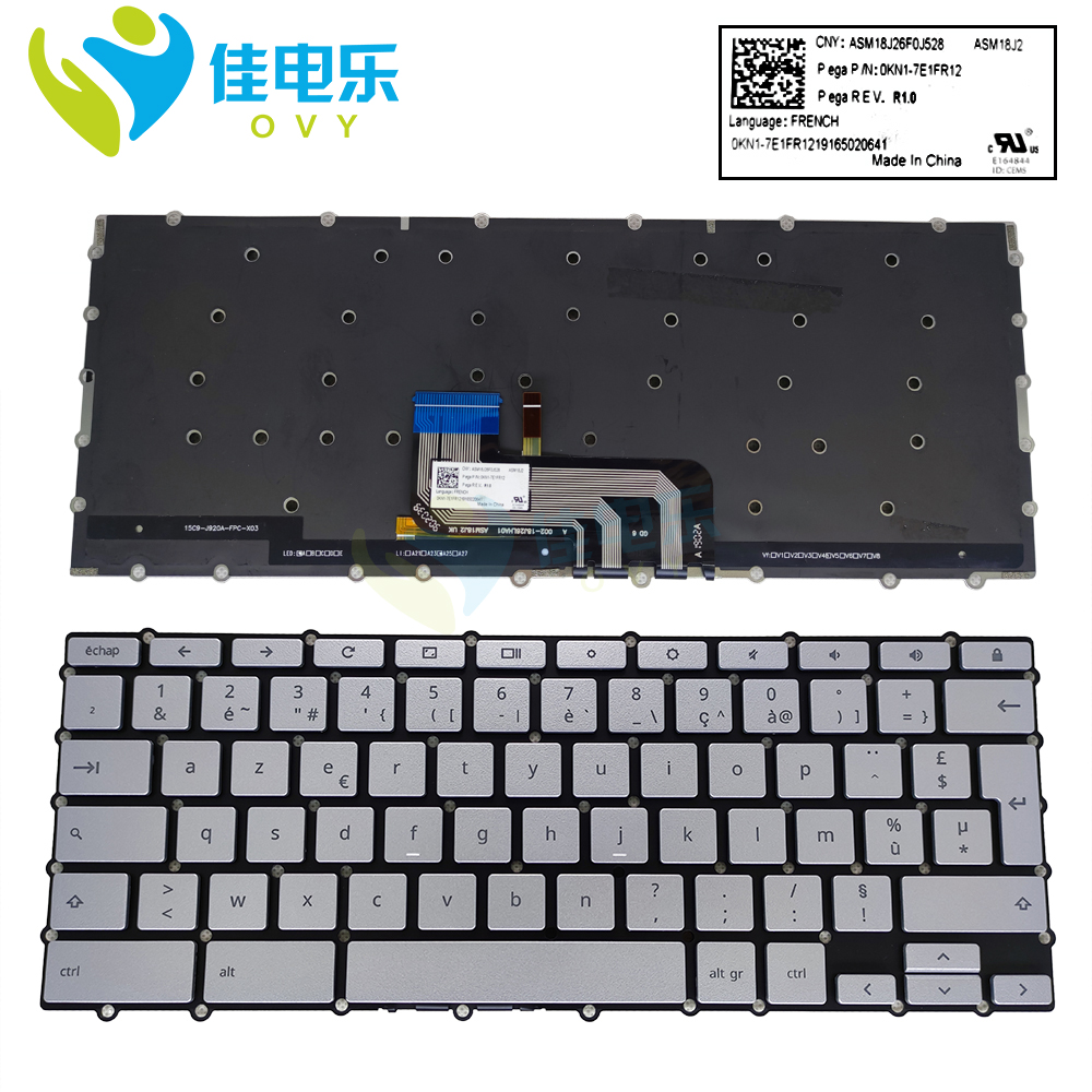 C434 US English French azerty Keyboard Backlit For  Chromebook Flip C434TA E10013 Keyboards Silver Keycaps  0KN1-AA1US12