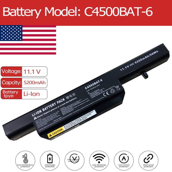 C4500BAT-6 Laptop Battery for Clevo W150HRM E5121Q W24AEU NP2252 Q1732N W258EU NP3260 W150HRQ W2xxCU W255EG NP2240 B5105M B410xM NP5160 W240EUQ W240HU W250ES W25AEF W251EG NP6165 W271EU NP5175 NP6175