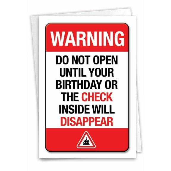 C4877BDG Funny Birthday Card 'Birthday Warning' with Envelope by NobleWorks