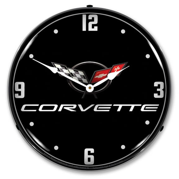 Collectable Sign and Clock C5 Corvette Black Tie  LED Lighted Premium Wall Clock