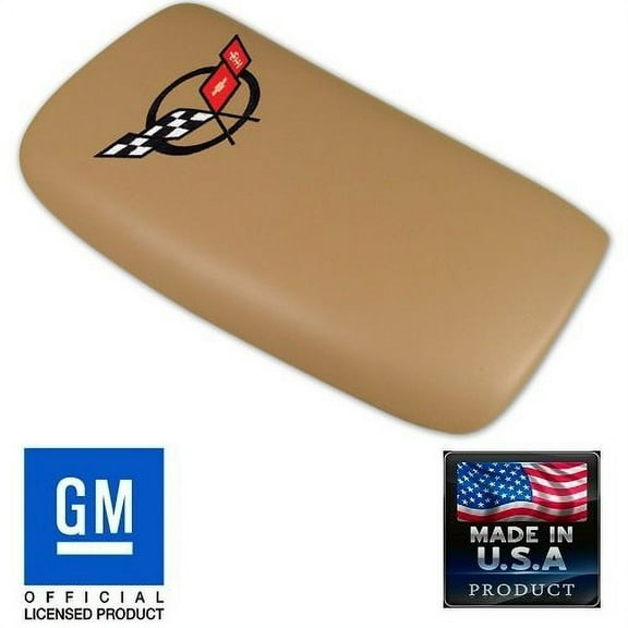 C5 Corvette Center Console Pad Lid Oak Leather with Black Cross Flag Embroidered Emblem Fits: All 97 through 04 Corvettes