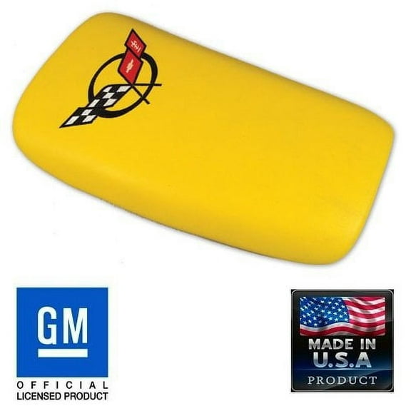 C5 Corvette Center Console Pad Lid Pace Yellow Leather with Black Cross Flag Embroidered Emblem Fits: All 97 through 04 Corvettes