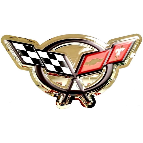 C5 Corvette Crossed Flags Stainless Steel Wall Hanging Sign - Chrome : 23" x 12"