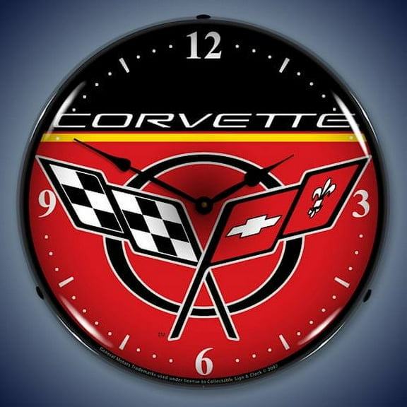 C5 Corvette Logo Lighted Clock - Red