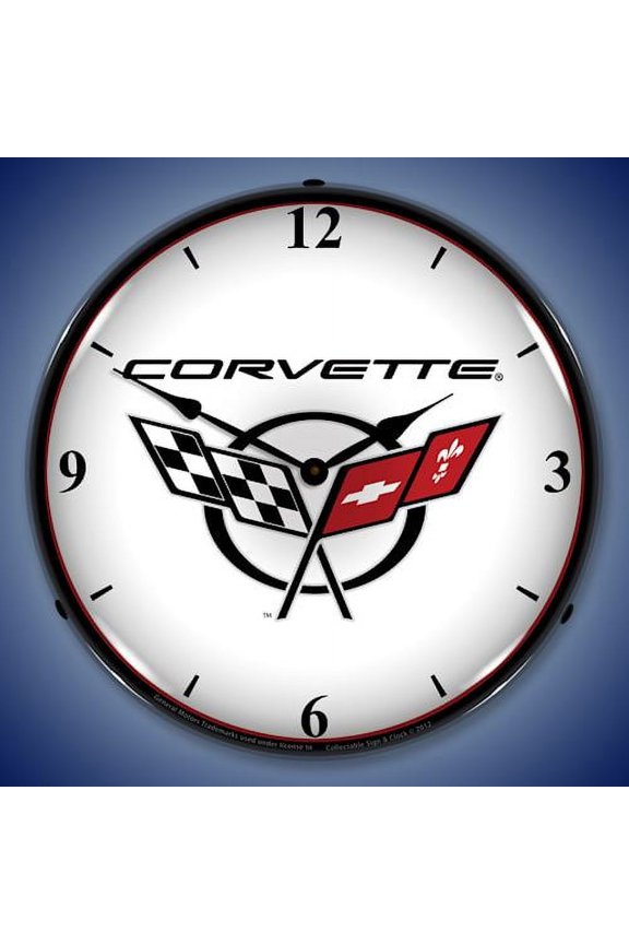 C5 Corvette Logo Lighted Clock - White