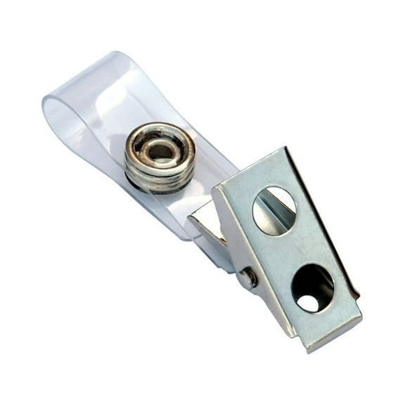 C504P-CL-500 - Metal Clips with Plastic Straps for Name Badge and ID Card Holders - Secure Snap to Close Button - 500/Bg